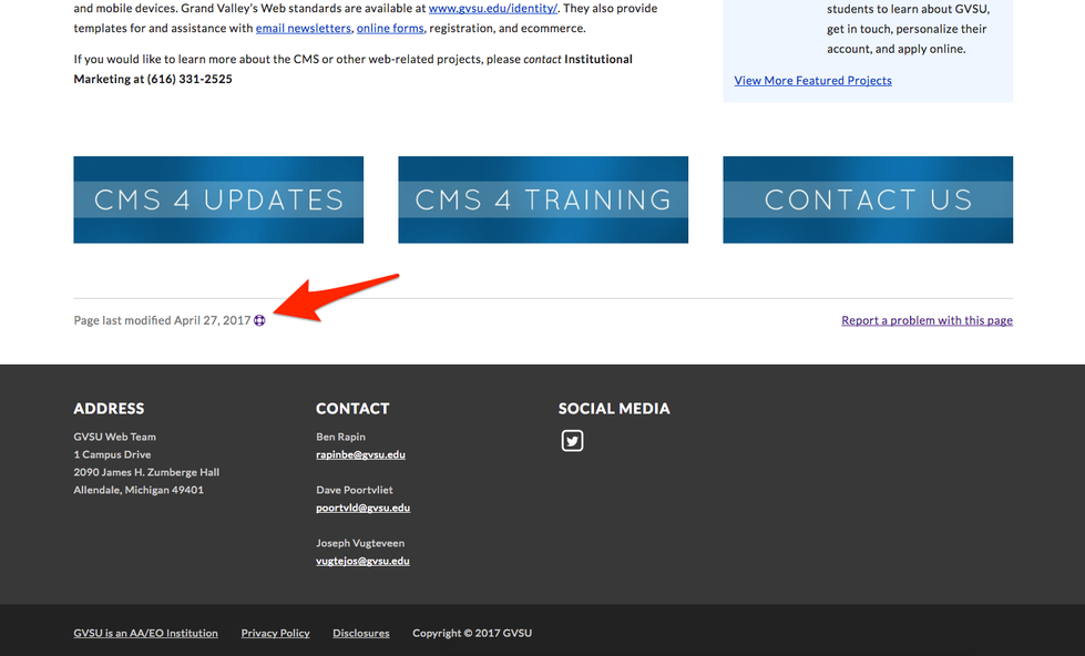 Screenshot showing shortcut link for CMS4 content pages